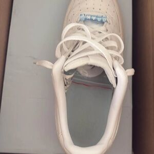 White Sneakers with Blue Accents